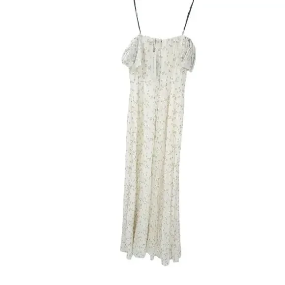 ML MONIQUE LHUILLIER Women's Off-the-Shoulder Metallic Chiffon Gown Beige 4 NWT